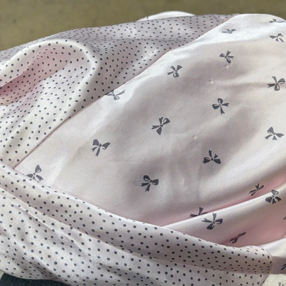 Vintage Vanity Fair Bow Print Pale Pink Nighty Nightgown Satin Slip Dress 70s - Picture 7 of 9